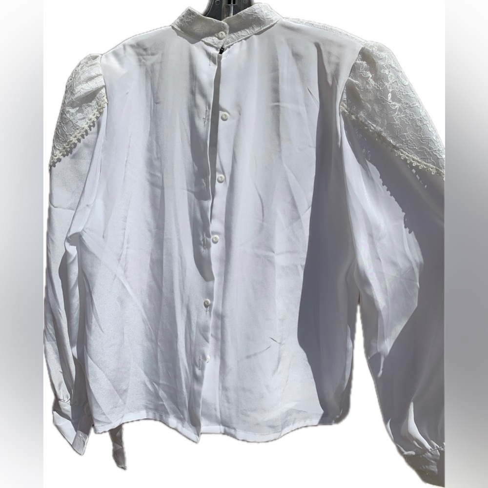 Vintage 90s off white beaded lace Victorian blouse - Picture 5 of 10